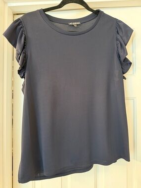 Adrianna Papell Slate Blue Ruffle Sleeve Top